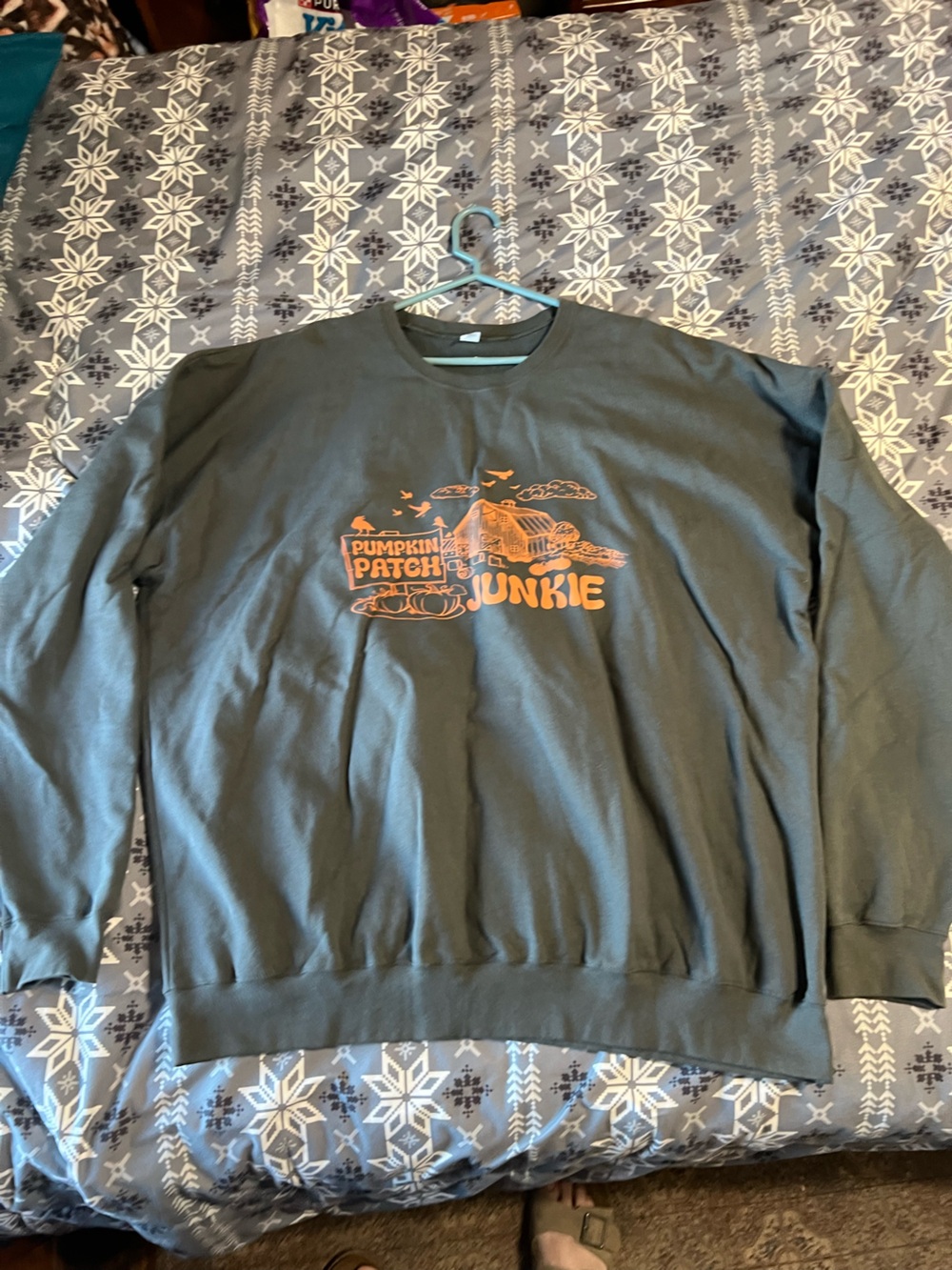 Tultex Dark Green Crewneck with Orange Pumpkin Patch Graphic